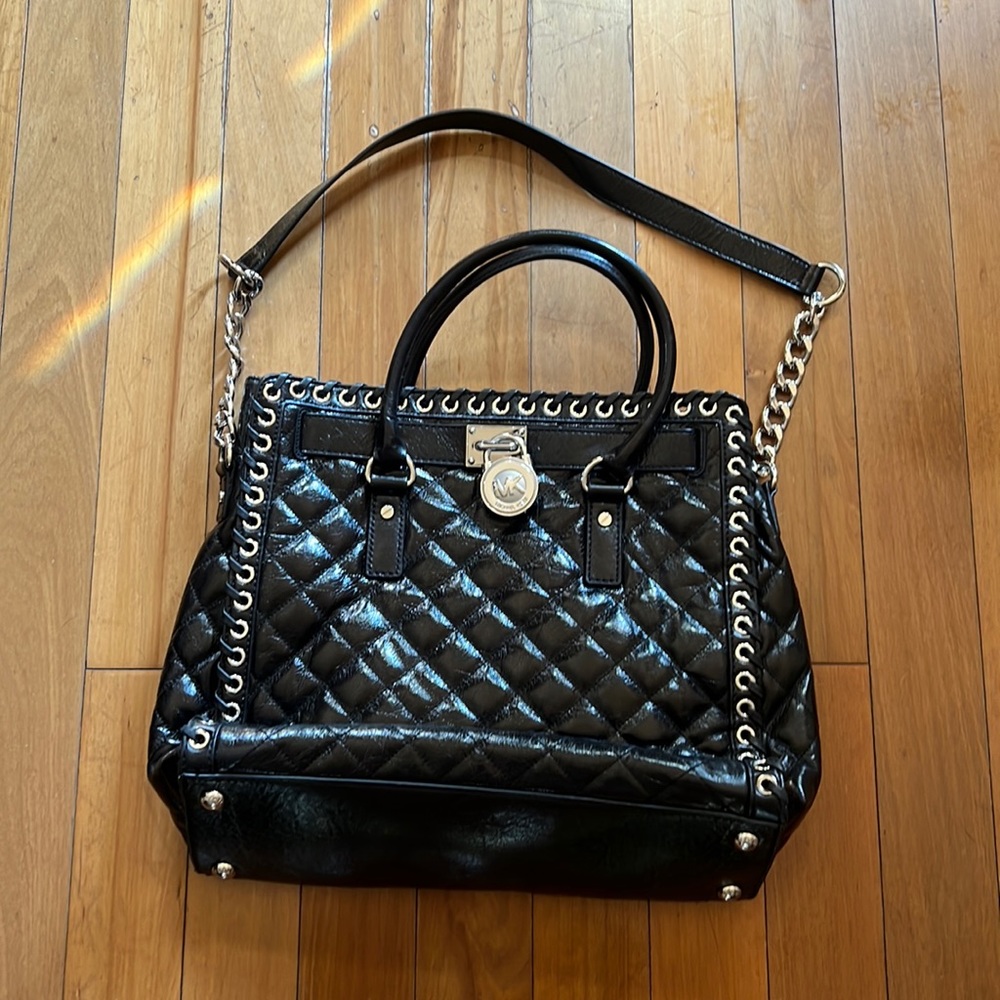 Michael Kors Black Silver Hamilton Bag Leather